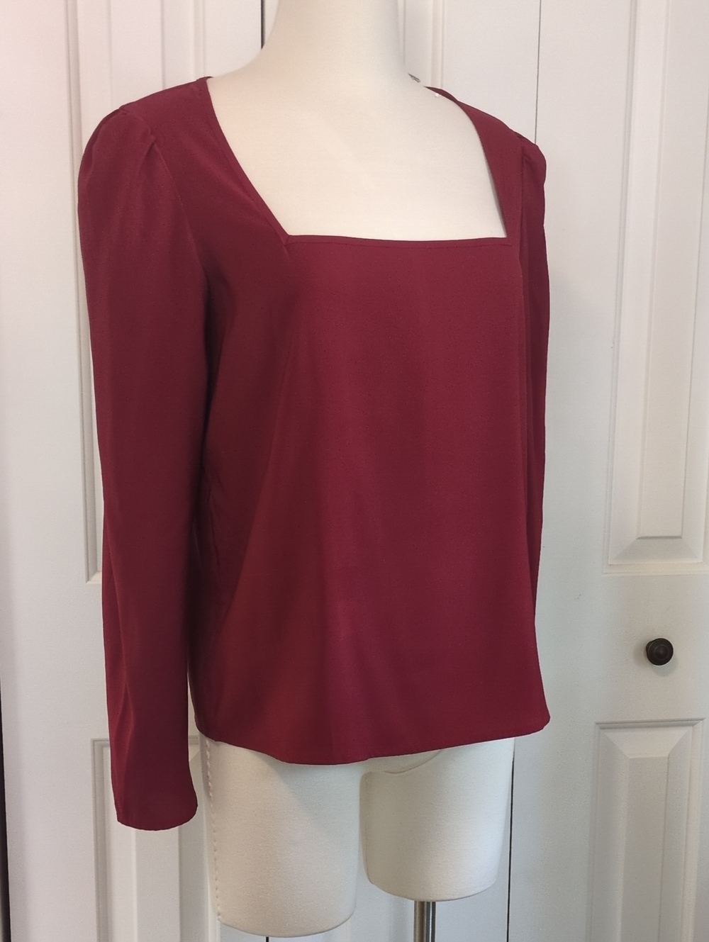 Express Burgundy Square Neck Long Sleeve Blouse
